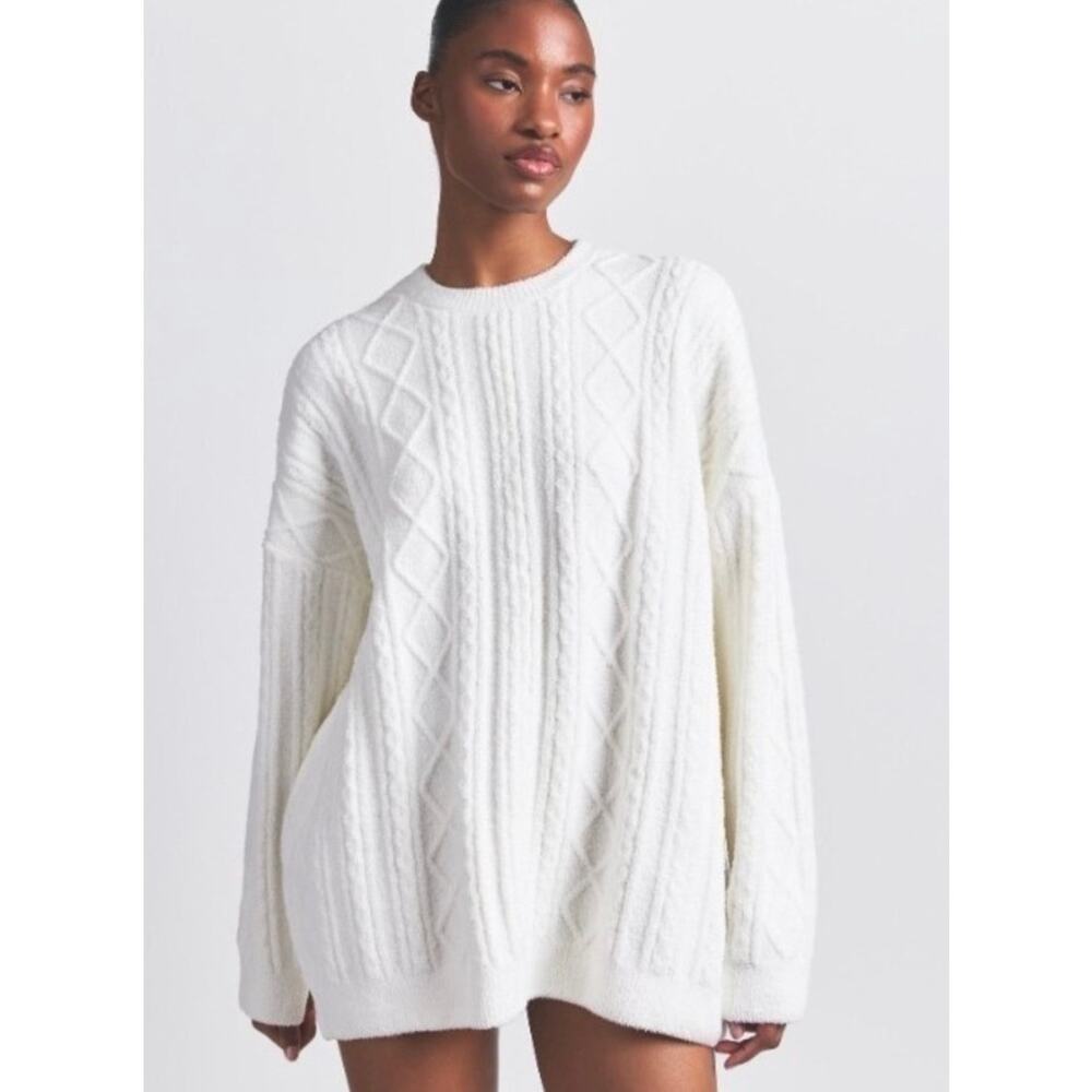 SKIMS Cozy Knit Cropped Crewneck Pullover – Bone S/M